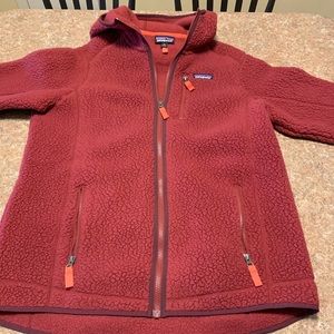 Women’s Retro Pile full zip Hoody - XL, maroon.